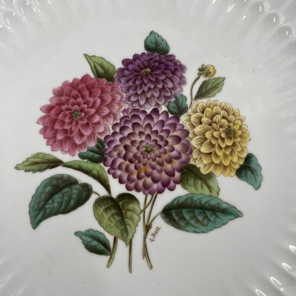 Spode Mansard Luncheon Bone China Floral Scalloped‎ Edge Plates Signed by Artist - Picture 15 of 16